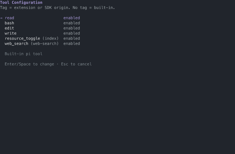 tools list TUI